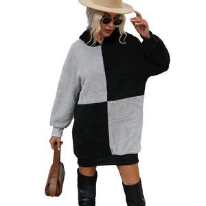 Color Block Teddy Hoodie Dress